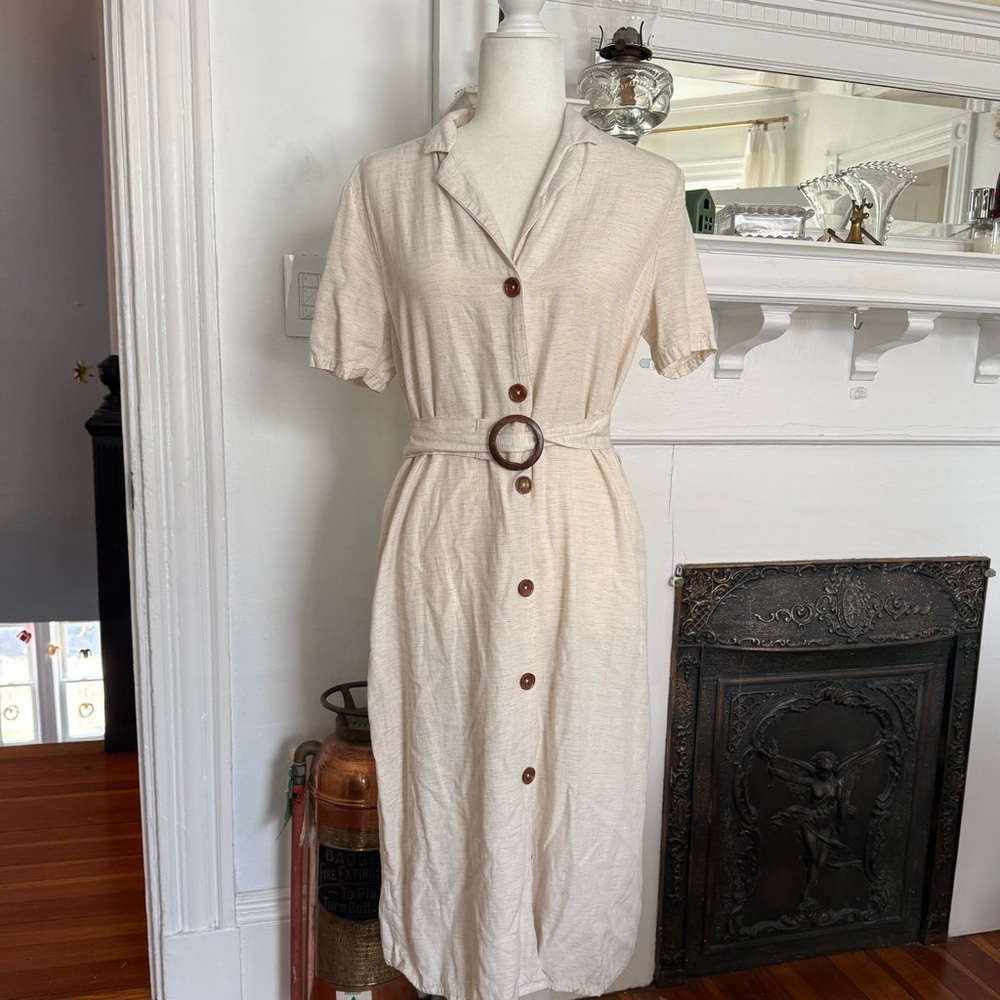 Mango Cream Midi Shirt Dress w/ Belt